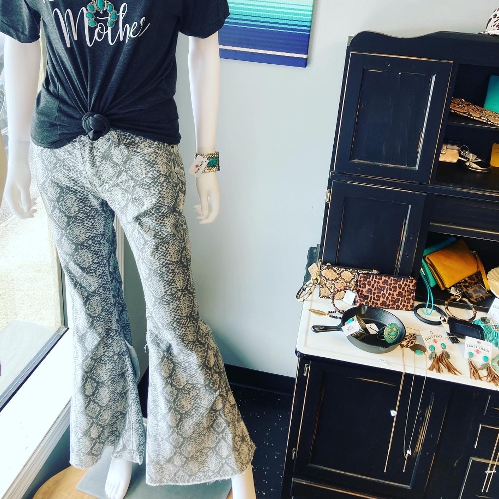Snakeskin Print Bell Bottoms